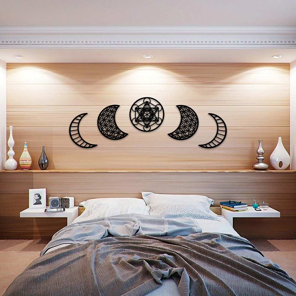 Image 2 - Moon Phase Sacred Geometry Wooden Wall Art - Color Black - Archetype Brands