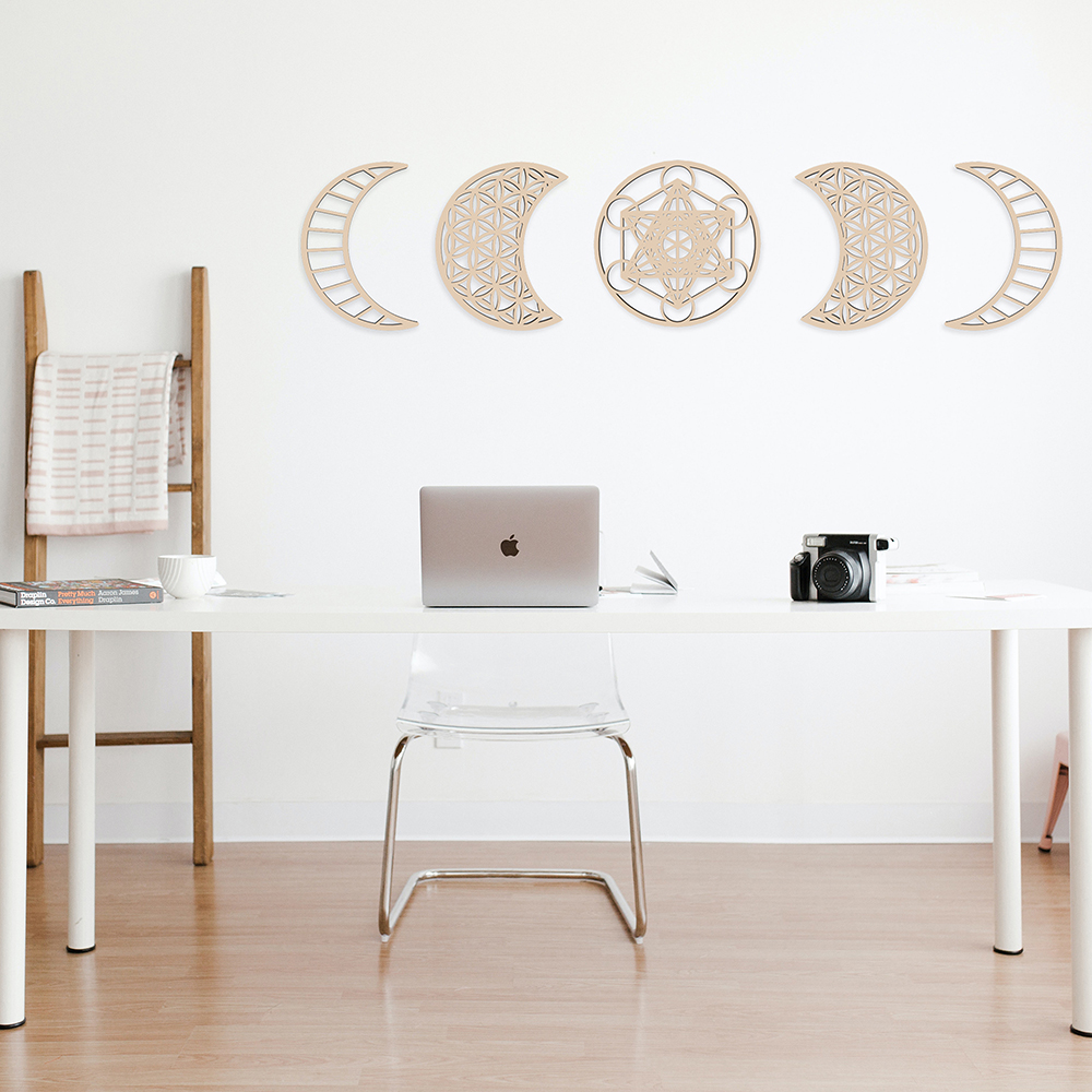 Image 3 - Moon Phase Sacred Geometry Wooden Wall Art - Color Natural Wood - Archetype Brands